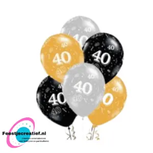 Latex ballonnen 40 jaar goud-zilver-zwart - 10 stuks