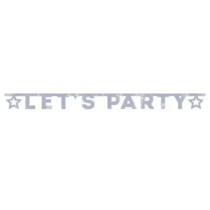 Letterslinger zilver holografisch "Let's party", 2 meter