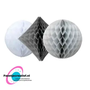 Hangdecoratie honeycomb set lichtgrijs-donkergrijs-wit - 3 stuks