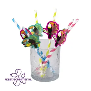 Rietjes toekan blauw-groen-roze-wit - 6 stuks