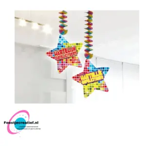 Hangdecoratie spiraalversiering "Hartelijk gefeliciteerd" multicolour - 2 stuks