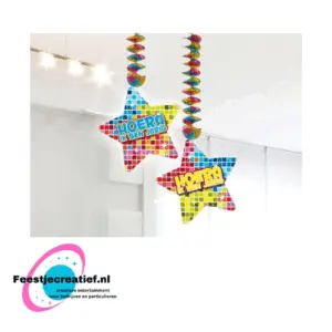 Hangdecoratie spiraalversiering "Hoera, ik ben jarig" multicolour - 2 stuks