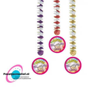 Hangdecoratie spiral deco "Vijftig, 50, Sarah!" - 3 stuks