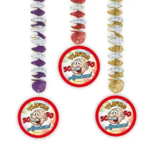 Hangdecoratie spiral deco "Vijftig, 50, Abraham!" - 3 stuks