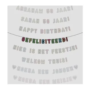 Letterslinger neon "Gefeliciteerd!", 5 meter