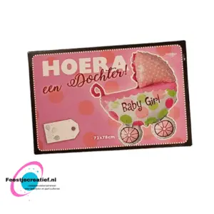 Wenskaart folieballon kinderwagen "Hoera een Dochter!", 72x78cm