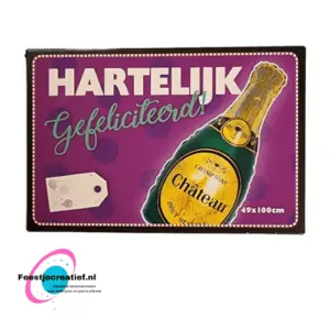 Wenskaart folieballon champagne "Hartelijk Gefeliciteerd!", 49x100cm