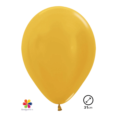 Latex ballonnen rond metallic gold, 12inch - 12 stuks