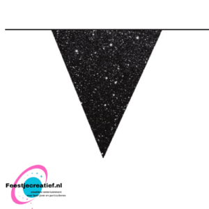Vlaggenlijn/slinger zwart glitter - 6 meter