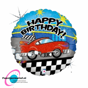 Folieballon raceauto "Happy Birthday!" holografisch, 45cm