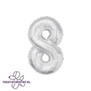 Folieballon cijfer 8  zilver, 87cm