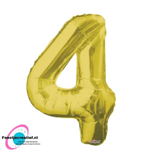 Folieballon cijfer 4 goud, 86cm 1 Folieballon cijfer 4 goud, 86cm