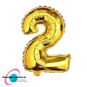 Folieballon cijfer 2 goud, 75cm