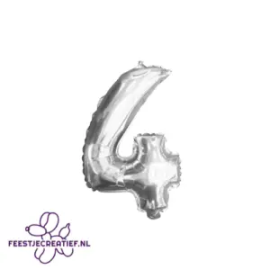 Folieballon cijfer 4 zilver, 39cm
