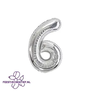 Folieballon cijfer 6 zilver, 39cm