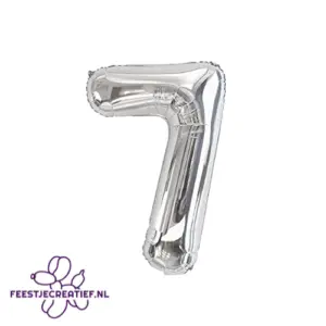 Folieballon cijfer 7 blauw met ster, 75cm 2 Folieballon cijfer 7 zilver, 39cm