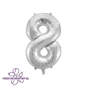 Folieballon cijfer 8 zilver, 39cm