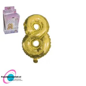 Folieballon cijfer 8 goud, 39cm