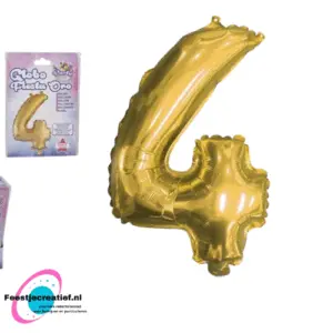 Folieballon cijfer 4 goud, 75cm
