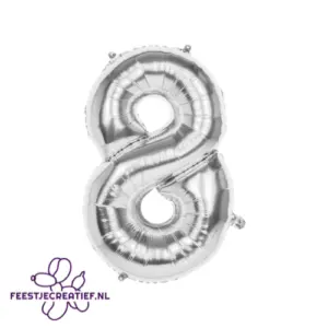 Folieballon cijfer 8 zilver, 83cm