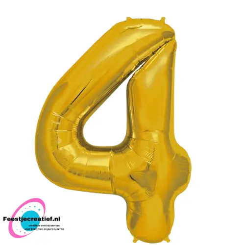 Folieballon cijfer 4 goud, 86cm 1 Folieballon cijfer 4 goud, 86cm