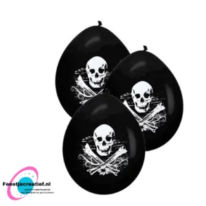 Latex ballonnen schedel zwart, 30cm - 8 stuks