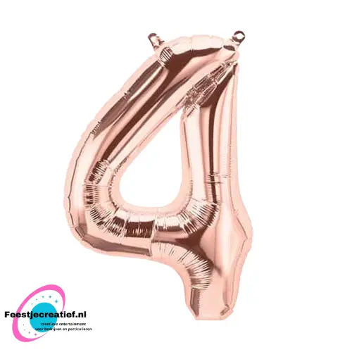 Folieballon cijfer 4 roségoud, 86cm 1 Folieballon cijfer 4 roségoud, 86cm