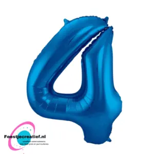 Folieballon cijfer 4 blauw, 86cm