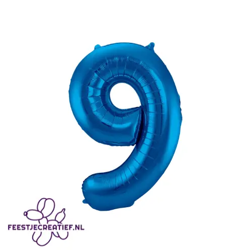 Folieballon cijfer 9 blauw, 86cm 1 Folieballon cijfer 9 blauw, 86cm