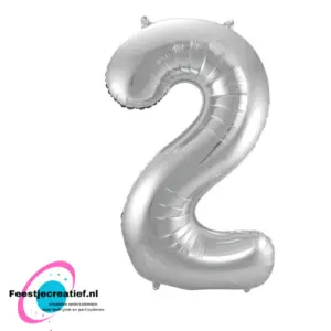 Folieballon cijfer 2 zilver, 86cm
