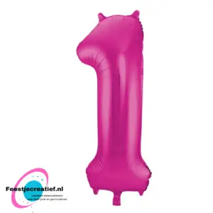 Folieballon cijfer 1 roze, 86cm