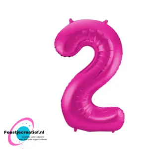 Folieballon cijfer 2 roze, 86cm