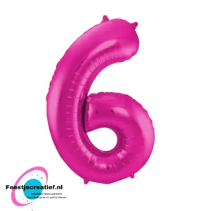 Folieballon cijfer 6 roze, 86cm