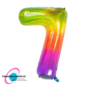 Folieballon cijfer 7 regenboog, 81cm