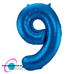 Folieballon cijfer 9 blauw, 40cm