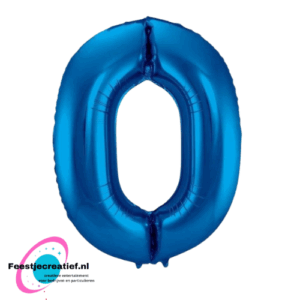 Folieballon cijfer 0 blauw, 40cm