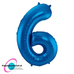 Folieballon cijfer 6 blauw, 40cm