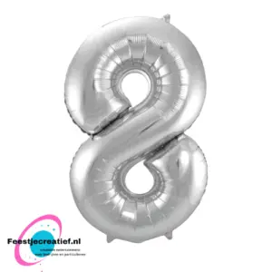 Folieballon cijfer 8 zilver, 40cm
