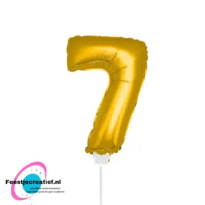 Folieballon cijfer 7 goud met stokje, 36cm