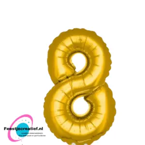 Folieballon cijfer 8 goud met stokje, 36cm