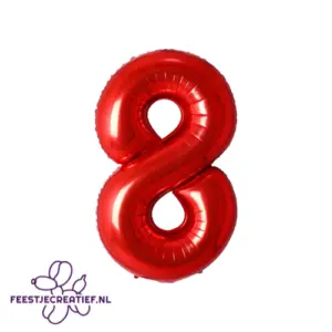 Folieballon cijfer 8 rood, 100cm