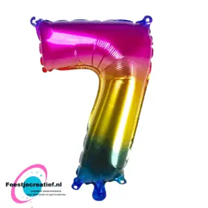 Folieballon cijfer 7 regenboog, 100cm