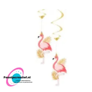 Hangdecoratie swirls flamingo, 85cm - 2 stuks