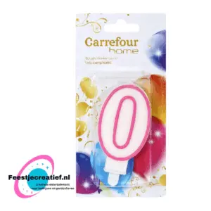 Verjaardagskaars cijfer 0 rood-wit/roze-wit