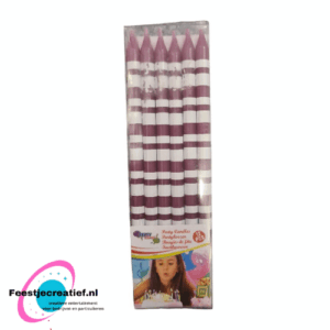 Verjaadagskaarsjes paars-wit, 9cm - 12 stuks