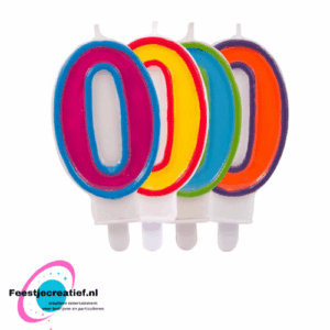 Verjaardagskaars cijfer 0 paars-blauw/geel-rood