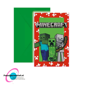 Uitnodigingen Minecraft - 6 stuks
