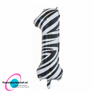 Folieballon cijfer 1 zebra, 86cm