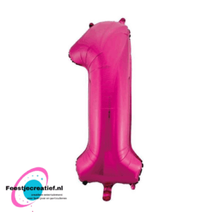 Folieballon cijfer 1 roze, 86cm