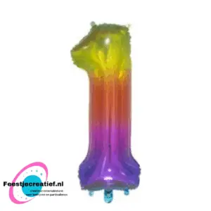 Folieballon cijfer 1 regenboog, 86cm